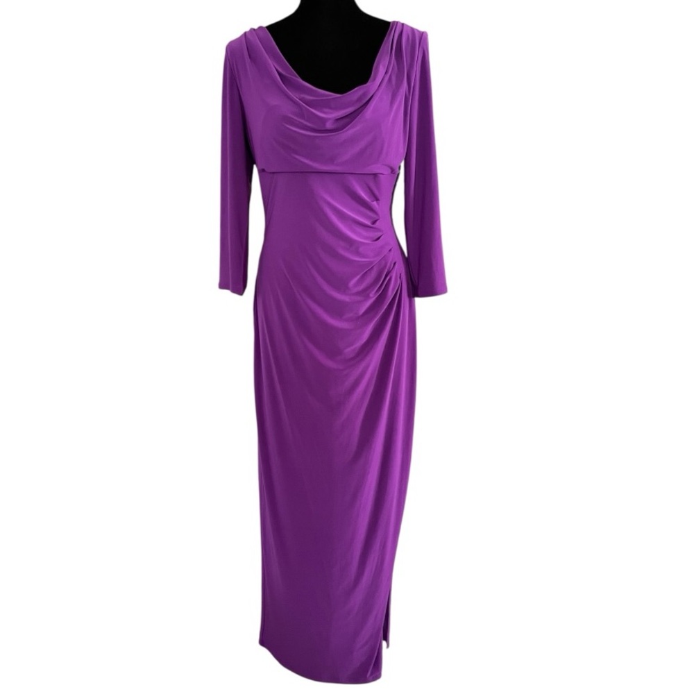 Lauren Ralph Lauren Evening Dress Maxi Cowl Neck Sz 12 long sleeve purple party - Picture 1 of 7